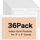 36 Pack 3" x 5" Index Card Holder Adhesive Plastic Label Holders Clear Tote Bag Labels Stickers for Organizing Storage Bins Library Card Shelves