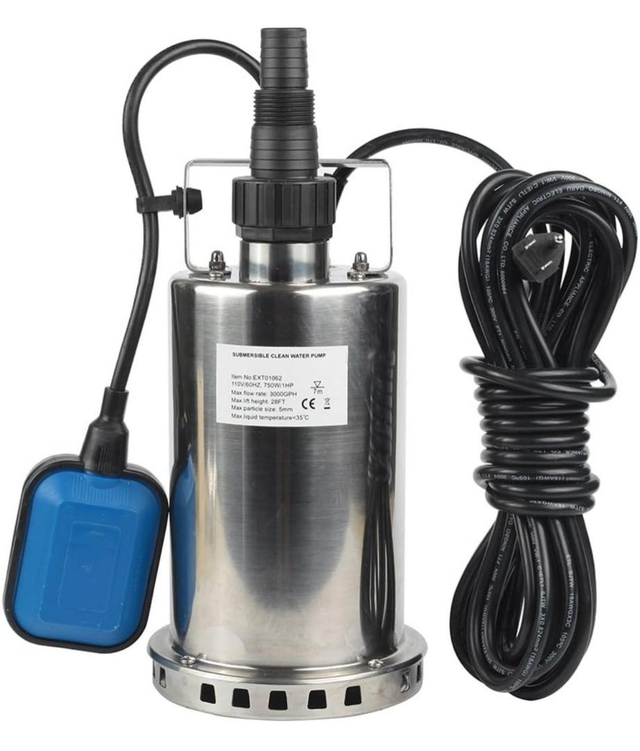 1HP 3000 GPH Stainless Steel Submersible Clean Water Transfer Pump Pool Pond Flood Sump Pump