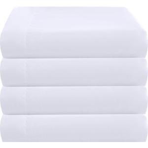 ZPECC King Flat Sheet Only 4 Pack, Durable White Top Bed Sheets Hypoallergenic Soft Brushed Microfiber Color-Coded Hem Threads, 105"x102"