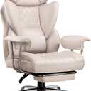 COMHOMA Big and Tall Office Chair, High Back Leather Gaming Chair with Footrest, Executive Ergonomic Office Chairs with Pocket Spring Lumbar Support and with Outward Fixed Soft Armrests