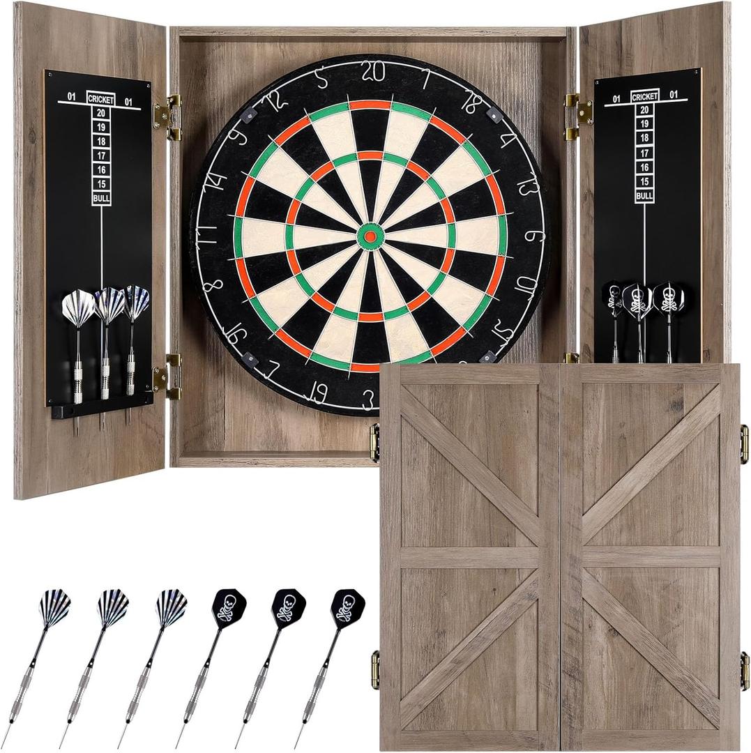 Sisal Dart Board Cabinet Sets, Decorative Dart Boards for Adults [6*Steel Darts] - Wooden Dartboard Cabinet with Integrated Scoreboard for Family Game Rooms - Retro Case