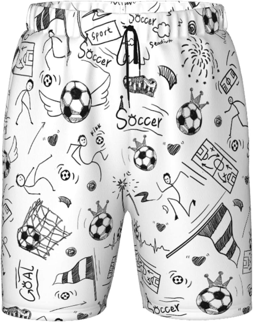 Boys Soccer Swim Trunks Kids Bathing Swimwear Teen Soccer Beach Shorts with Compression Liner Swimsuit Board Shorts (XL)