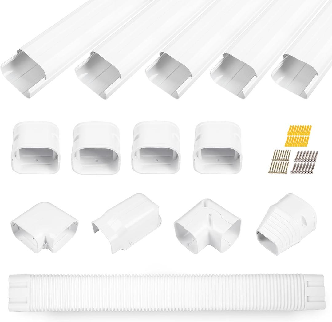 LyPrem 10Ft Mini Split Line Set Cover 3" PVC Line Cover Kit for Mini Split and Central Air Conditioner & Heat Pump(White)