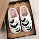 Cute Slippers for Women Halloween Fun Cute Holiday House Shoes Fluffy Warm Slipper Gifts for Adults, 7.5-8.5, Black-bat