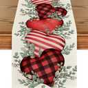 Artoid Mode Eucalyptus Hearts Valentine's Day Table Runner, Anniversary Holiday Kitchen Dining Table Decoration for Home Party Decor 13x60 Inch (Red)