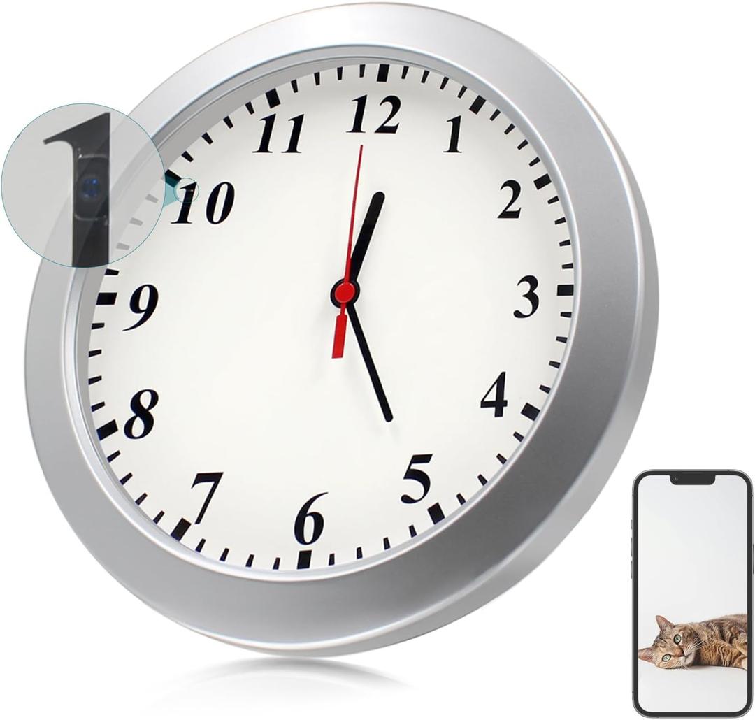 Hidden Security Camera Wall Clock, WiFi Indoor Nanny Cam, 1080P HD, Motion Detection, Real-Time Monitoring, No Audio