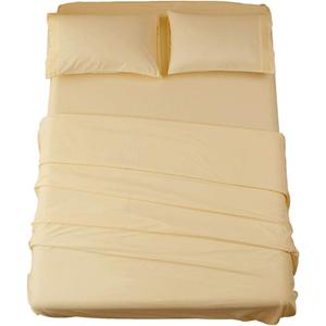 SONORO KATE Bed Sheet Set Super Soft Microfiber 1800 Thread Count Luxury Egyptian Sheets 18-Inch Deep Pocket Wrinkle and Hypoallergenic-4 Piece(California King Ivory) (Mellow Yellow)