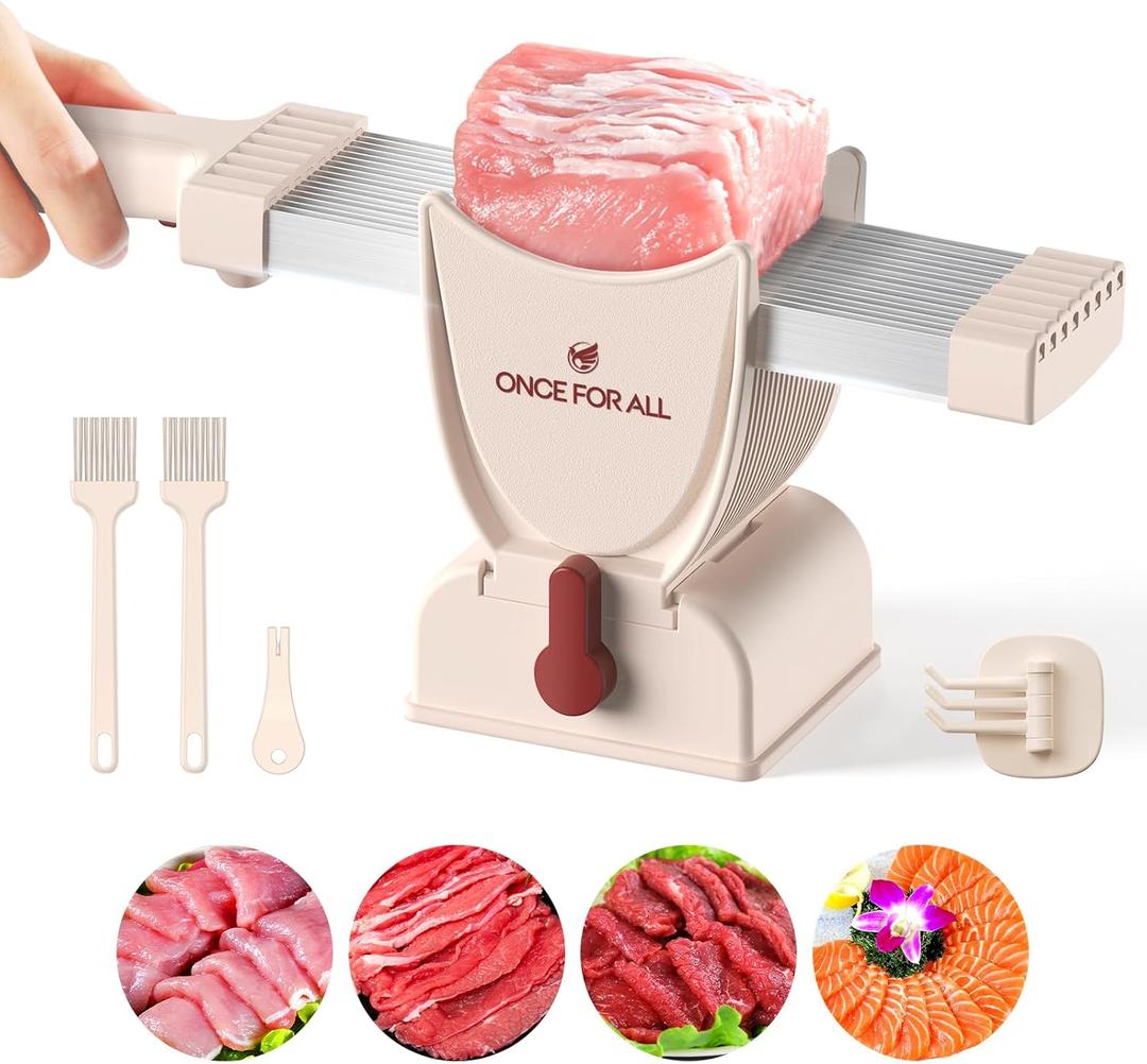 ONCE FOR ALL Meat Slicer Cleaver Kitchen Knife Set For Meat Slicing Shredding, Manual Fresh Meats Cutter Food Slicer For Beef Pork Mutton For Home Cooking BBQ Hot Pot (Pink)