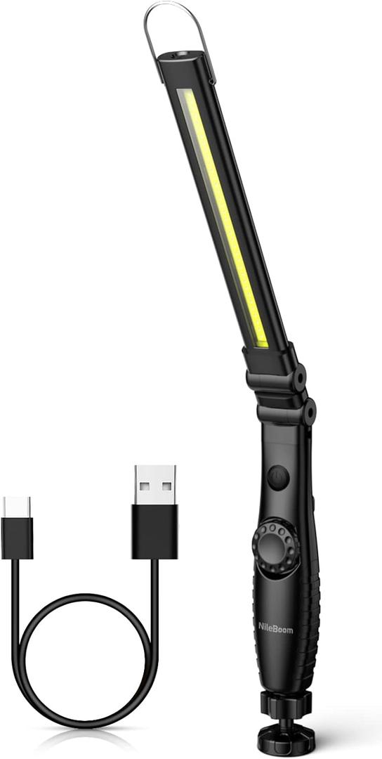 LED Work Light800 Lumens Foldable Rechargeable Cob Work Light with Magnetic Base& Hook, 360Swivel Flashlight, USB Cable for Car Repair, Home, Garage, Emergency and Outdoor Camping, 3000mAh