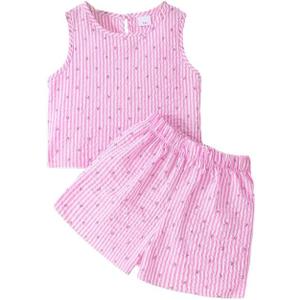 Toddler Girls Clothes Summer Outfits 2 Pcs Cute Girl Clothing Tops Matching Bottoms Casual Playwear Sets 3-8T (Pink)