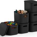 6 Pack Black Storage Bins with Lids for Shelves, Plastic Storage Containers with Lids for Organizing, Stackable Storage Boxes with Handle, Black Storage Bins for Classroom, Craft, Snacks