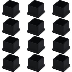 Antrader 1 Inch x 1 Inch Square PVC Covers Furniture Foot Table Chair Leg End Cap Cover Tip Protectors Black, Pack of 12