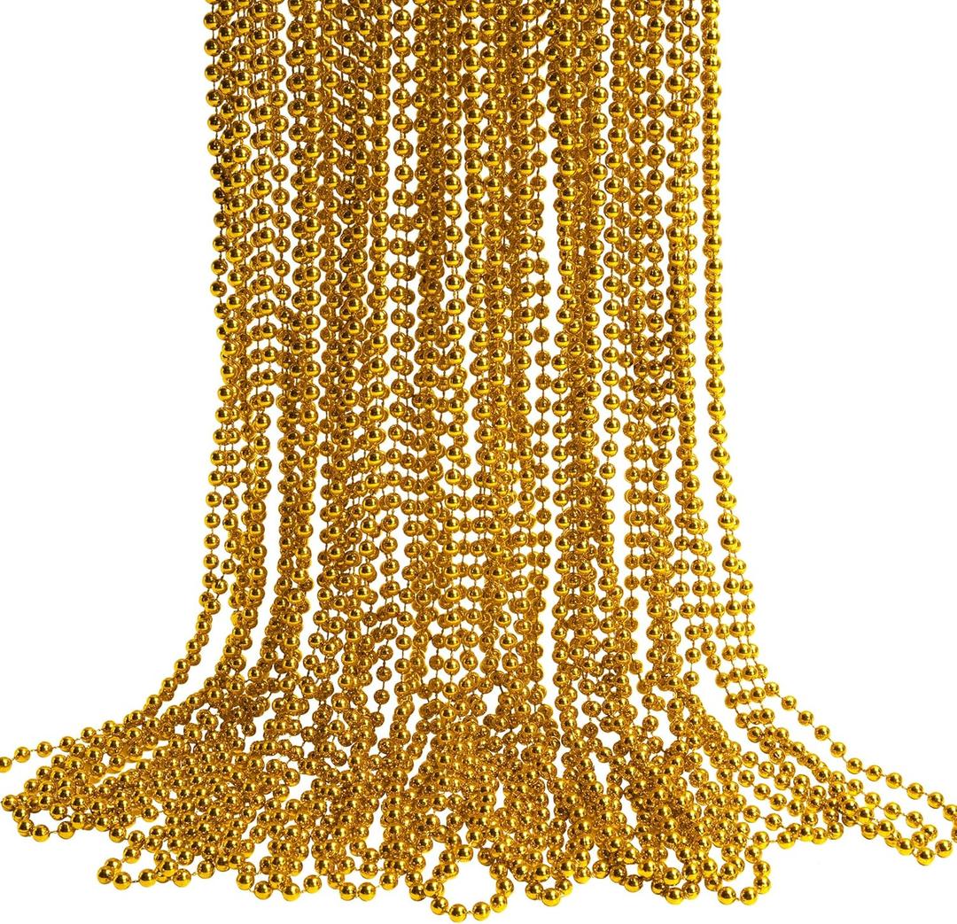 HOOSUN 30 Pack Gold Beads Necklaces Bulk, Christmas Beads Necklaces Party Favors, Mardi Gras Bead Necklace for Gold Party Decorations, School Event, Parade Throw, New Year Decorations
