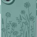 Liquid Silicone Case for iPhone 16 Compatible with Magsafe, Fall Engraved Floral Design Shock Proof Heavy-Duty Protection Hard Phone Case for Women Girls, Midnight Green