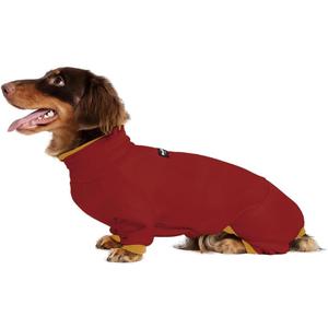 WienieDay Dachshund Dog Turtleneck Sweater, Adjustable Polo Collar with Zipper, Four-Legged Warm Double Fleece, Stretchy Clothes for Mini Dachshunds (Red, Large)
