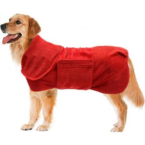 Geyecete Dog Drying Coat - Fast Drying Dog Bathrobe Towel - Microfibre Super Absorbent Pet Cat Bath Robe, Luxuriously Soft - Red - L