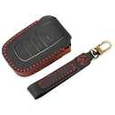 INTGET for 2022-2024 2025 Toyota Tundra Key Fob Cover, for 2023 2024 2025 Sequoia Key Fob Case, for Camry 2025 Leather Key Cover, for 2024 Grand Highlander, for 2024 Tacoma (Black Leather Red Thread)