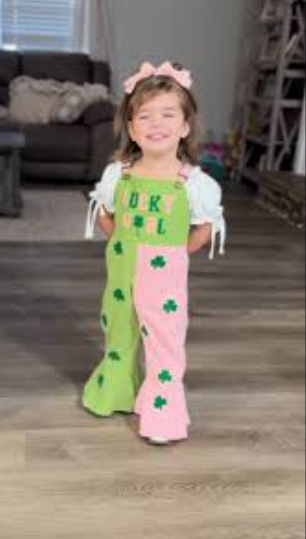 Toddler Baby Girl St. Patrick's Day Outfit Lucky Clover Sleeveless Halter Romper Overall Jumpsuit Bell Bottoms Pants 12,18M