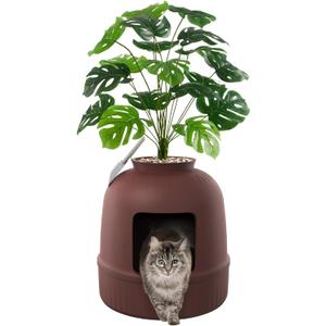 Lifewit Cat Litter Box, Hidden Enclosure Litter Tray with Odor Control & Carbon Filter in Living Room, Bedroom, Corner with Faux Plant& Plastic Scoop, 48 x 120 cm/19x47, Brown