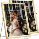 Kifmurase 2Pcs Gold 8x10'' Floating Frame, Gold Metal Lace Edge Frames, Adjustable Tabletop/Shelf Photo Frame, For Photo Sizes (5x7'', 6x8'', 7x9'' up to 8x10''), Classy Gift For Birthday or Wedding