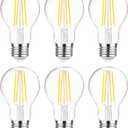 Ascher 60 Watt Equivalent, E26 LED Filament Light Bulbs, Daylight White 4000K, Non-Dimmable, Classic Clear Glass, A19 LED Light Bulb with 80 CRI, Pack of 6