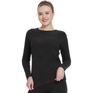 MANCYFIT Thermal Tops for Women Fleece Lined Shirt Long Sleeve Base Layer V Neck (Small, Blushed Lining Crew Neck-black)