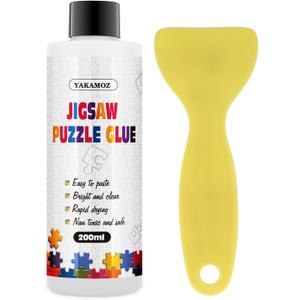 YAKAMOZ Jigsaw Puzzle Glue with Applicator for Adults Clear Water-Soluble Glue, Non-Toxic and Quick Dry for 3000/4500/5000 Pieces of Puzzle,200ML