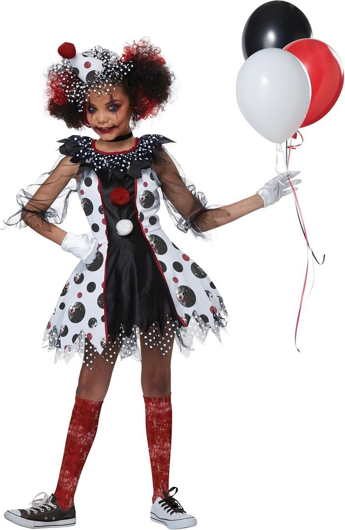 Creepy Clown Girls Costume (Medium, Black/White/Red)
