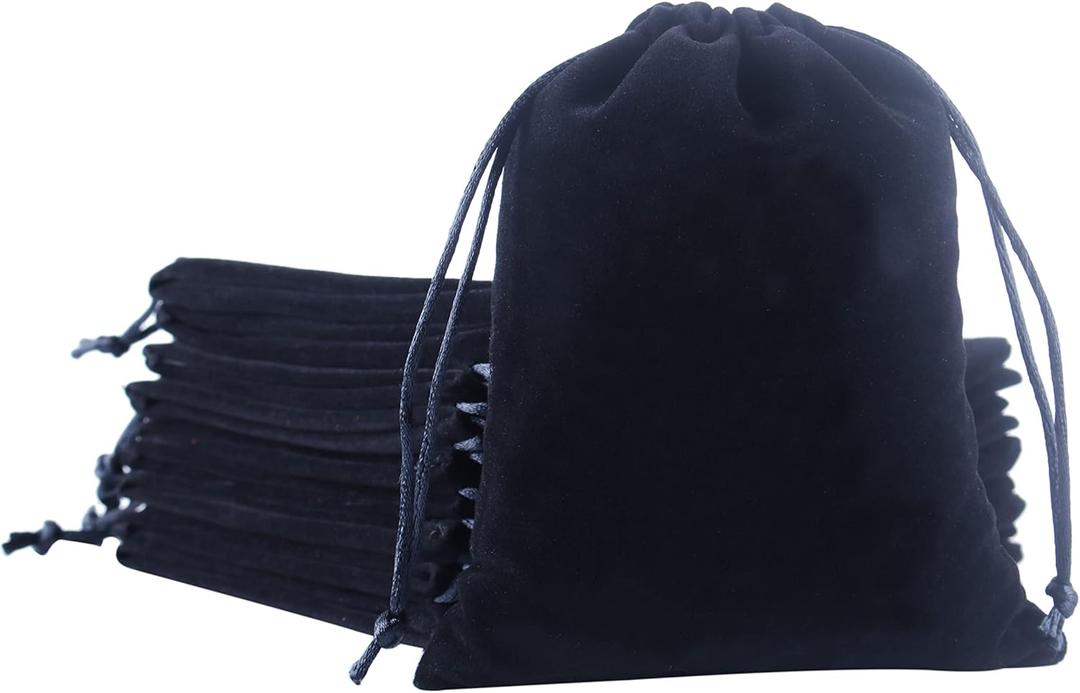 Sansam Velvet Gift Bags with Drawstring, 20pcs 4.8x6.0 Inch Black Drawstring Velvet Cloth Jewelry Pouches