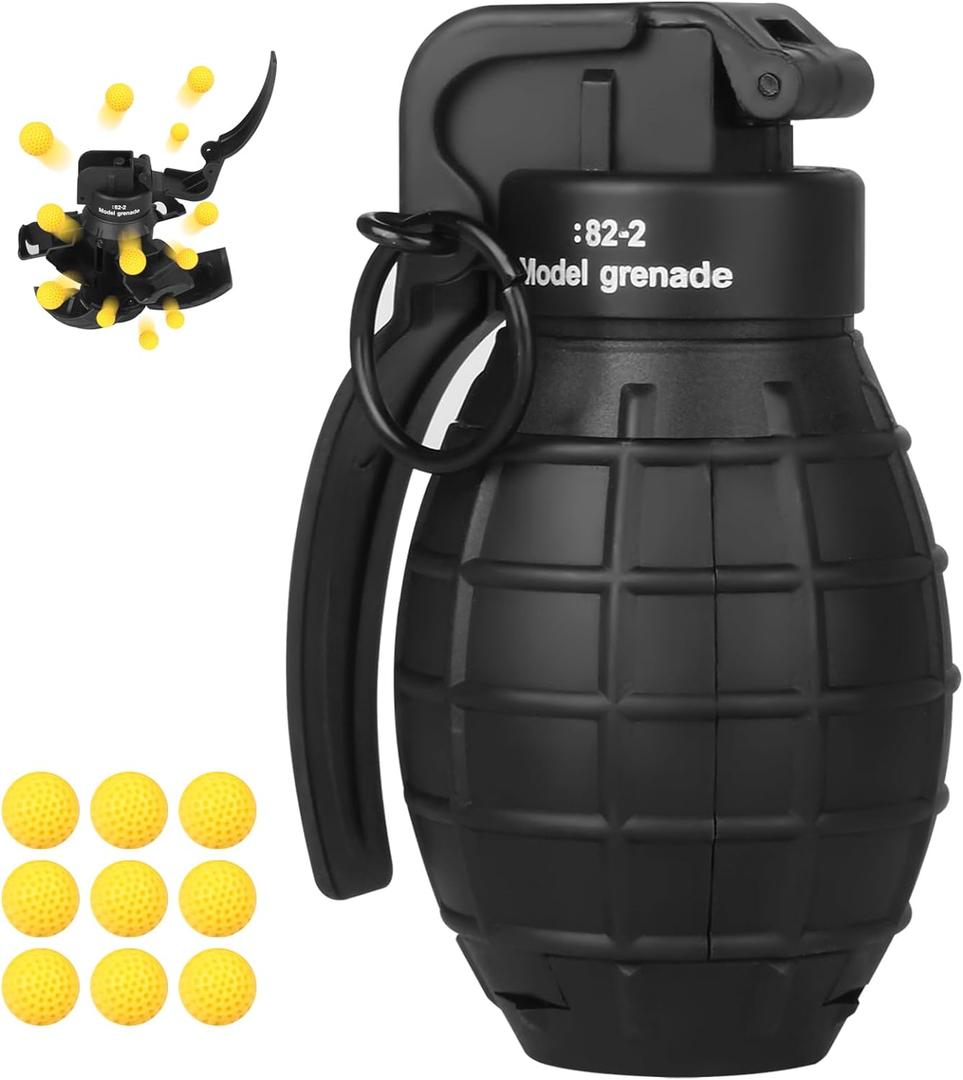 Toy-Hand Grenade for CS Battle Game,with 9 Foam Ammo Model Tactical CS-Grenade Fun Impact Gel Toys Halloween Outdoor Sport for Age 14 Years Old and up and Adults,Black