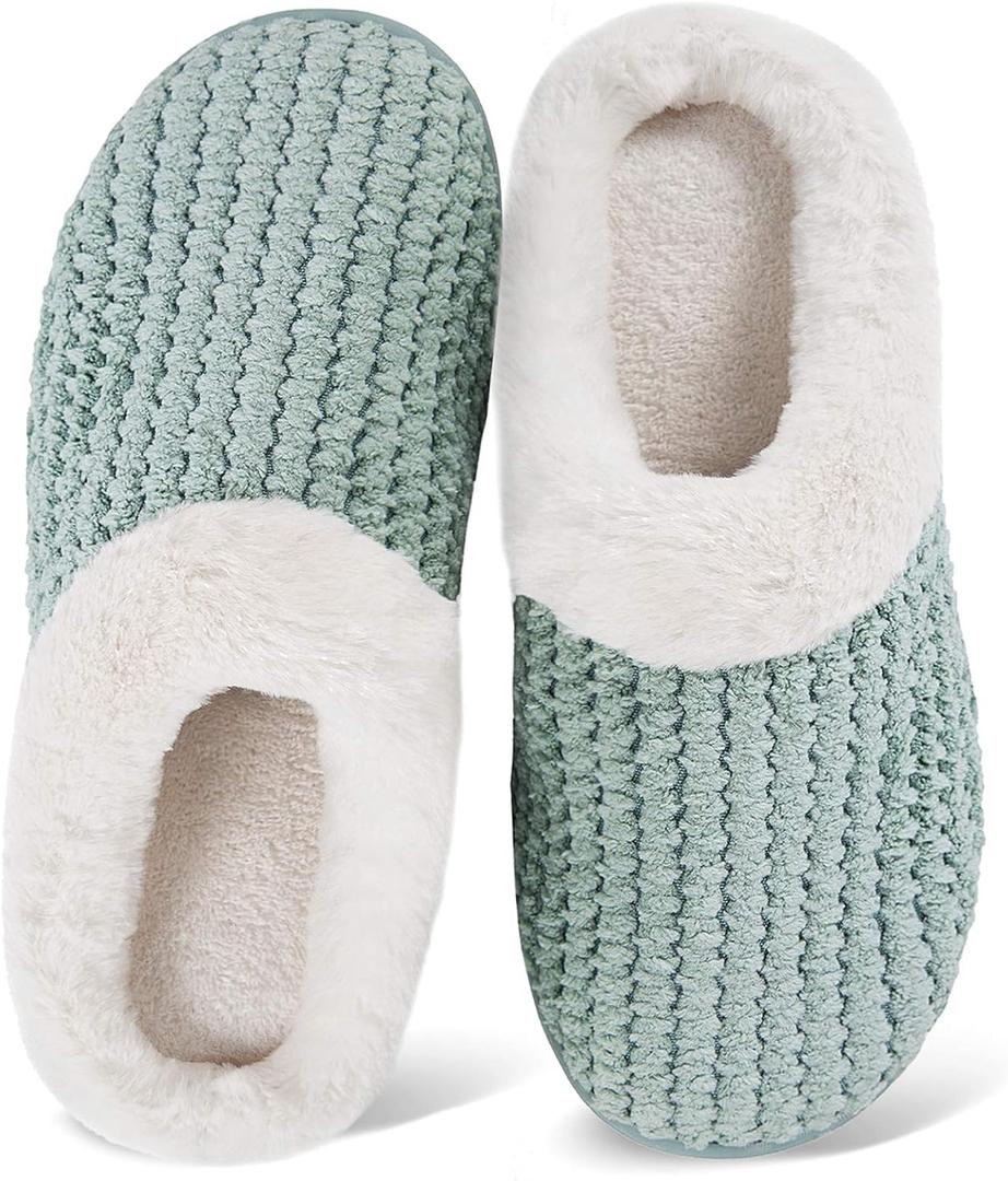 WateLves Women's Slippers Comfort Memory Foam House Slippers Plush Lining Bedroom Shoes for Indoor & Outdoor (7.5-8.5, Green)