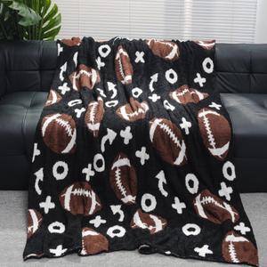 Cozy Football Throw Blanket, Lightweight Soft Sports Bedding for Adults Warm Plush Reversible Rugby Game Blanket Great Holiday Throw Blanket for Bed Sofa, Black Brown, 51x63 inches