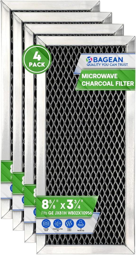 Microwave Filter Replacement 8.67" x 3.95" for JX81H WB02X10956 GE Microwave Charcoal Filter - Fits Samsung Carbon Filter - Freshens and Filters Kitchen Air in Over-the-Range Oven Stove Fan (4-Pack)
