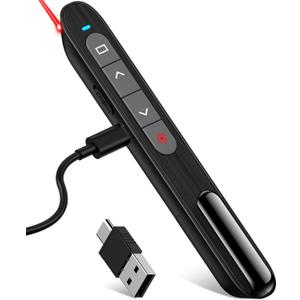 DinoFire USB C Rechargeable Presentation Remote with Red Light,Wireless Preseter PPT Slide Clicker Advancer for MacBook Laptop Computer