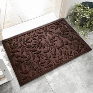 Coffee Brown Leaves Fall Outdoor Indoor Entrance Doormats, Absorbent Durable Heavy Duty Welcome Front Door Mat,Thick Natural Rubber Back,Easy Clean Entryway Mat 17x30 Inch, Low Profile