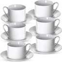 Klikel Tea Cups And Saucers Set - 2 Piece White Coffee Mug Set - 6 Inch Plates And 8.5oz Mugs - Cappuccino Cup And Saucer Set For Latte Cafe Mocha Espresso Bar