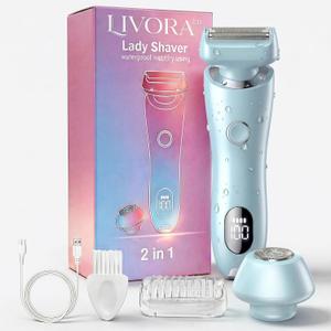 Livora Electric Shaver for Women, SilkGlide Cordless Razor for Legs Underarms Bikini, Painless Hypoallergenic Lady Trimmer, IPX7 Waterproof Wet Dry Use, USB Rechargeable (Blue)
