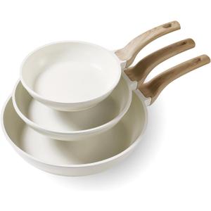 CAROTE 3Pcs Cream White Non Stick Skillet Set, Cream White, 8"+10"+12"