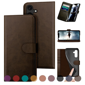 DuckSky for Samsung Galaxy S23 FE Genuine Leather Wallet case 【RFID Blocking】【4 Credit Card Holder】【Real Leather】 Flip Folio Book Phone case Protective Cover Women Men for S23FE case Brown