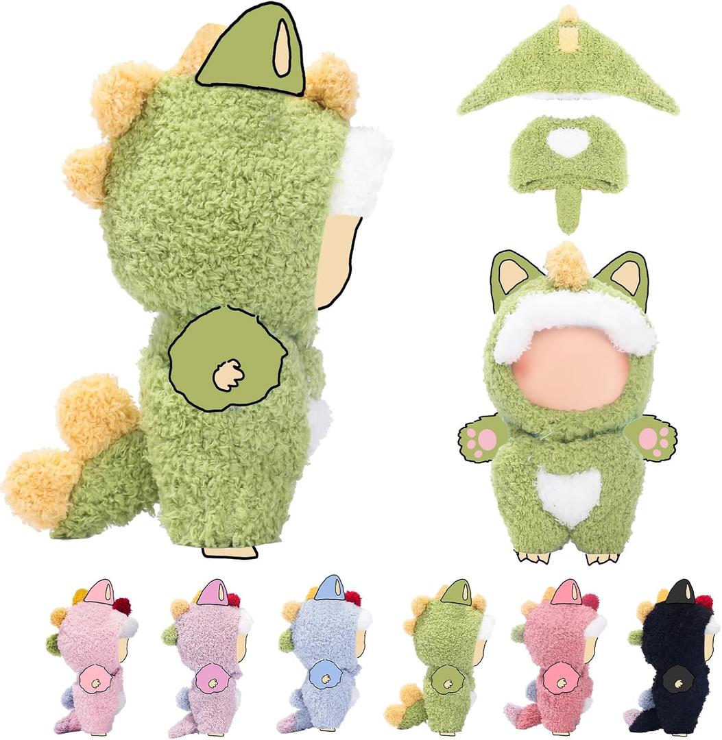 Dinosaur Clothes for LABUBU 17cm Doll (NO Dolls), Dinosaur Outfit for LABUBU, Dino Dolls Keychain Accessories, Faking Animal Style Outfit Jumpsuit Dinosaur Costume for Dolls (Green)