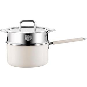 Domini Ceramic Stainless Steel（304）Saucepan with Steamer,Soup pot with Glass Lids，Sauce Pot with Triply Bottom Induction Compatible for All Cooktops, Stay Cool Handle,2QT (Steamer)