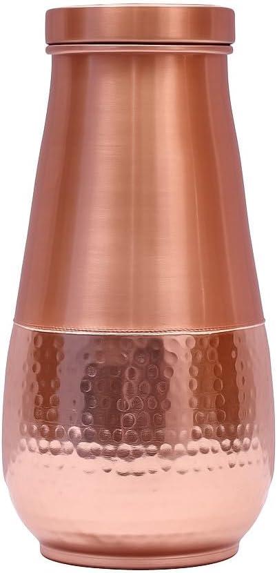 Pure Copper Bedside Water Bottle Carafe 1 Liter (1000ml) | Half Hammered Honeycomb Design | Leak-Proof Copper Bottle for Drinking Water | Ayurvedic Health Benefits | Easy to Clean