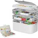 NiHome Home & Travel 4-Tier Medicine Storage Box with Portable Pill Case, Durable Adjustable Compartments, Moisture-Resistant Lid, Secure Handles for Pill Organization, Vitamins, Supplements (White)