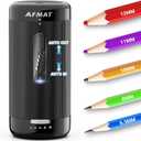 AFMAT Electric Pencil Sharpener, Auto in & Out, 5 Nibs, Fully Automatic Pencil Sharpener for Classroom, Rechargeable Hands-Free Sharpeners for No.2/Jumbo/Colored Pencils (6.5-12mm) PSC3(Black)
