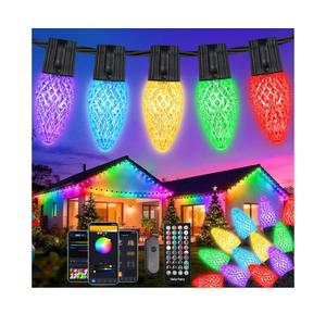 Smart C9 Christmas Lights, 100 LED 65FT Bluetooth Outdoor Light String, APP Remote Controlled, Music Sync Color Changing RGB Connectable Christmas Lights for Tree House Eaves Roof Decorations