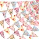 Funtery 5 Pcs Retro Bright Floral Paper Garland Chic Tea Party Decorations Wildflower Garland Floral Triangle Banner for Wedding Birthday Parties Festivals Home Outdoor Hanging Decorations