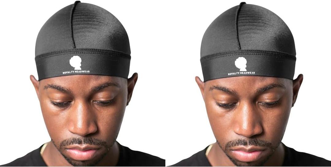 Royalty Headwear Silky Wave Cap for 360, 540 & 720 Waves, Soft Breathable Durag Skull Cap Beanie for Men (Black Royalty Cap Bundle, One Size)
