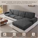 QIANMEW Couch Cushion Covers, Super Stretch Washable Sofa Slipcovers for L Shaped & Modular Seats, Pet-Friendly Furniture Protector with Stripe Design, (3 Seat Covers S, Dark Gray)
