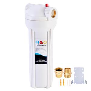 H&G Lifestyles Whole House Water Filter Housing,2.5 x 10 Water Filter Canister, with 3/4 Copper NPT Fittings Stainless Steel Bracket, RV Water Filtration System for Well Water & City Water White