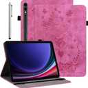 Case for Samsung Galaxy Tab S10+ Plus 2024/S9+ Plus 2023/S7 FE 2021 12.4 Inch, Multi-Angle Flip PU Leather Protective Cover with Stylus Holder for Galaxy Tab S10 Plus Case, Rose